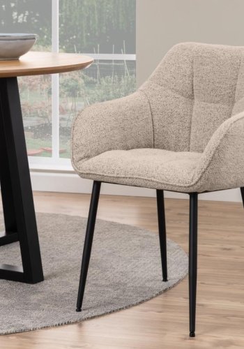 ACT NORDIC Brenda spisebordsstol, m. armln - beige stof og sort metal