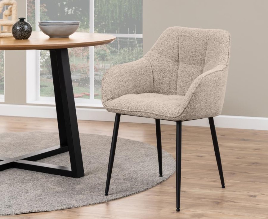 ACT NORDIC Brenda spisebordsstol, m. armln - beige stof og sort metal
