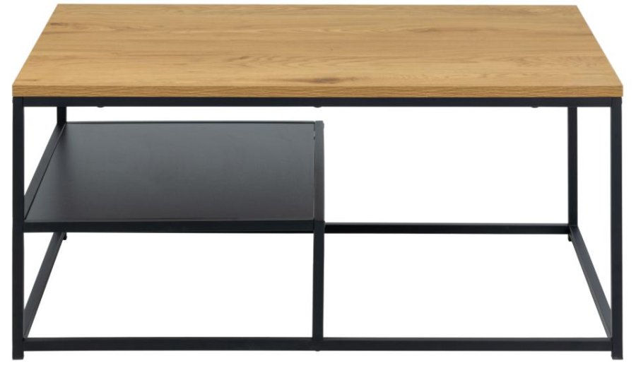 ACT NORDIC Gila Couchtisch, mit 1 Ablage - Wildeiche natur/schwarzes Melamin und schwarzer Stahl (90x60)