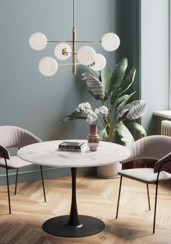 KARE DESIGN Schickeria spisebord, rund - hvid marmorlook laminat og sort stl (110)