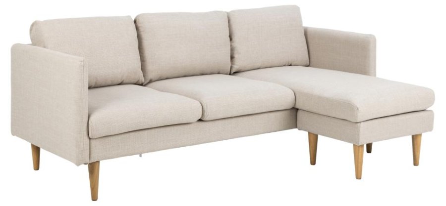 ACT NORDIC Milly 2-Sitzer-Sofa mit Chaiselongue, wendbar – beiger Stoff und Naturkautschukholz