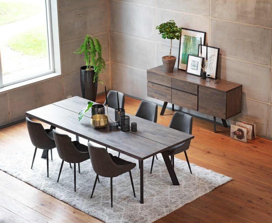 ROWICO Sierra spisestol - mrkegr stoff/sort metallramme