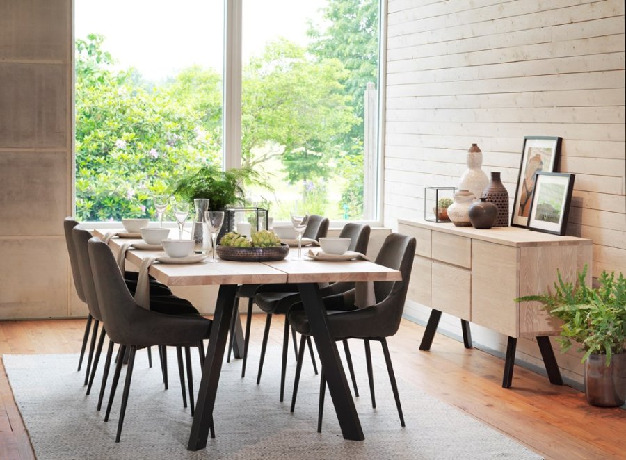 ROWICO Sierra spisebordsstol - brunt stof/sort metalstel 