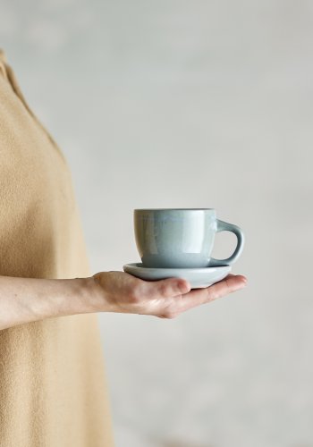 BLOOMINGVILLE Brenta Tasse mit Untertasse, Blau, Steingut (T11xH7,5 cm, 4er-Set)