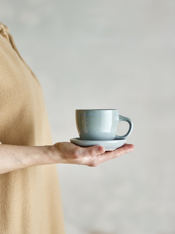 BLOOMINGVILLE Brenta Tasse mit Untertasse, Blau, Steingut (T11xH7,5 cm, 4er-Set)