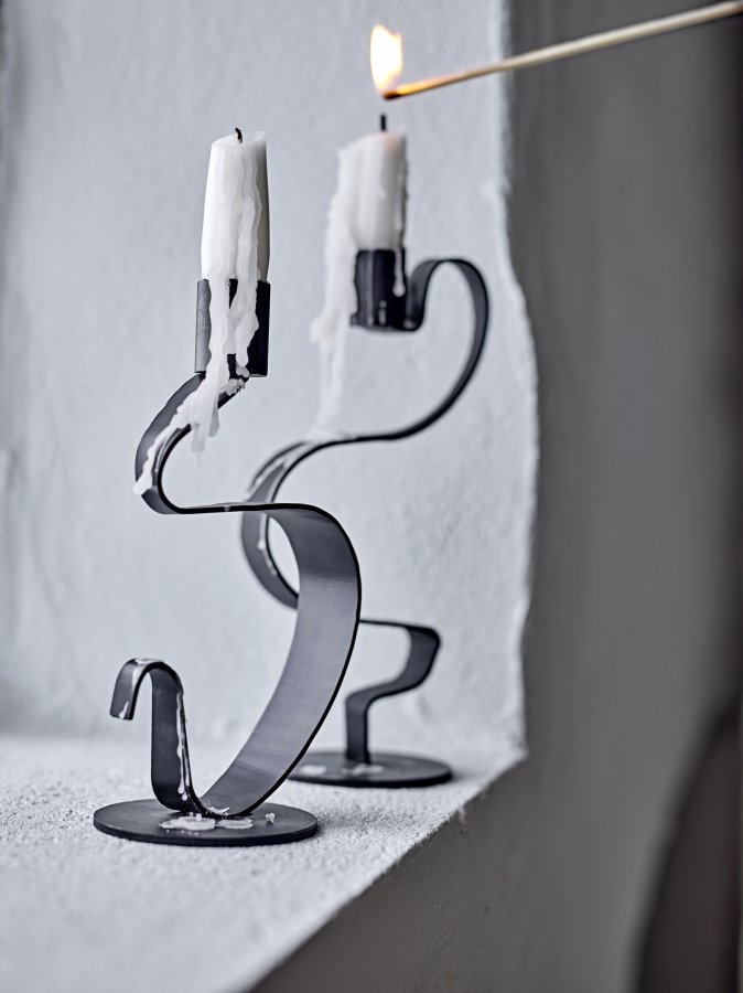 BLOOMINGVILLE Kerzenhalter Do, Schwarz, Metall (L10xH17,5xB7,5/L10xH20xB7,5, 2er-Set)