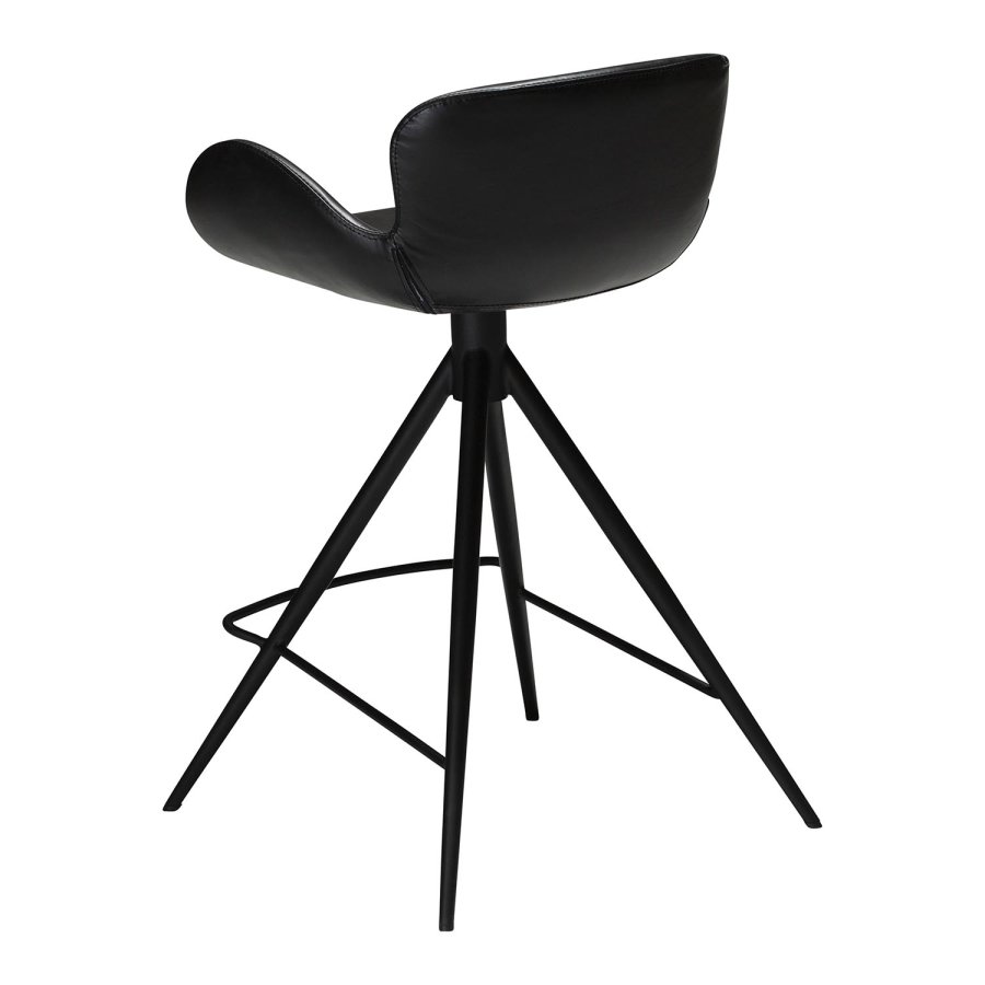 DAN-FORM Gaia Barhocker, mit Rückenlehne und Fußstütze – Vintage schwarzes Kunstleder und schwarzer Stahl