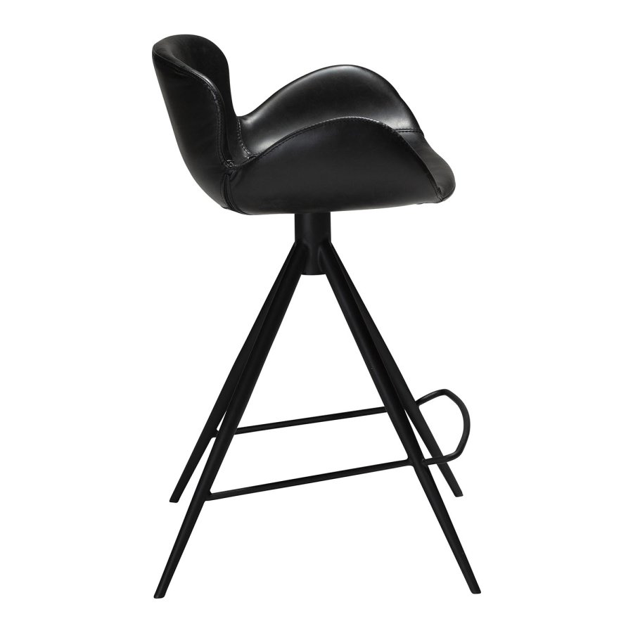 DAN-FORM Gaia Barhocker, mit Rückenlehne und Fußstütze – Vintage schwarzes Kunstleder und schwarzer Stahl