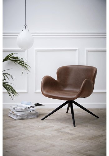 DAN-FORM Gaia Ftölj, med Armstöd - Vintage Ljusbrunt Konstläder och Svart Stl