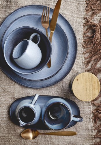 BLOOMINGVILLE Sandrine Frhstcksset, Blau, Steingut (C:D8,5xH8/B:D15xH8/P:D22xH2, Set mit 4x3 Teilen)