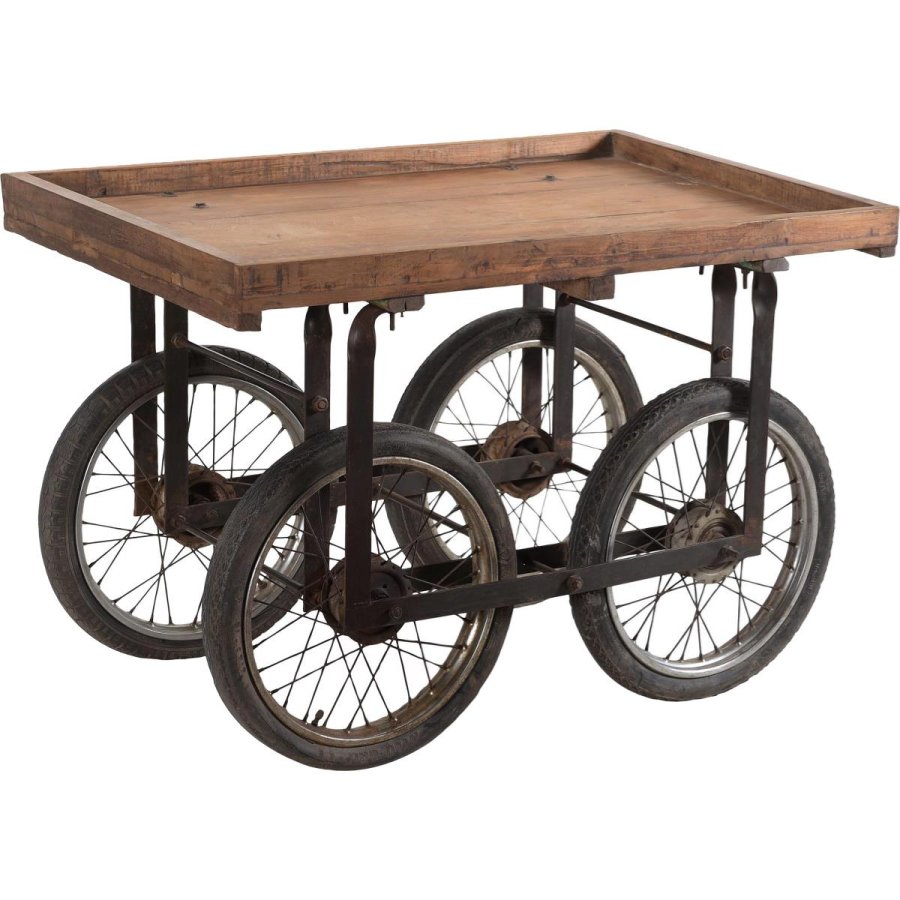 VAREMERKE LIVING kommersiell vogn, med hjul - originalt gammelt tre med patina og jern