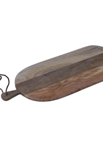 TRADEMARK LIVING avlangt skjrebrett, med lrrem - tre med patina (69x30)