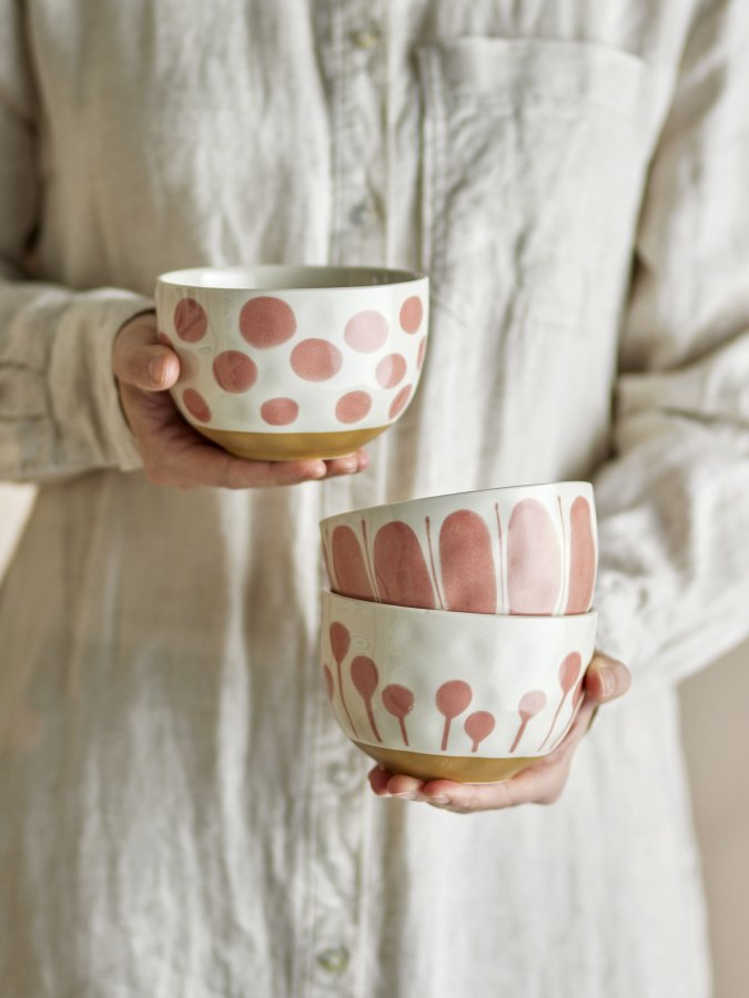 CREATIVE COLLECTION Linora Schüssel, Rosa, Steingut (D12,5xH8 cm, 3er-Set)