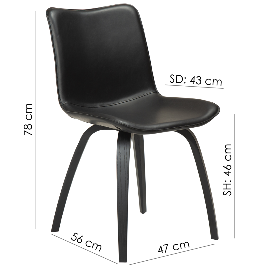 DAN-FORM GLEE stol Vintage svart kunstskinn med eikeben