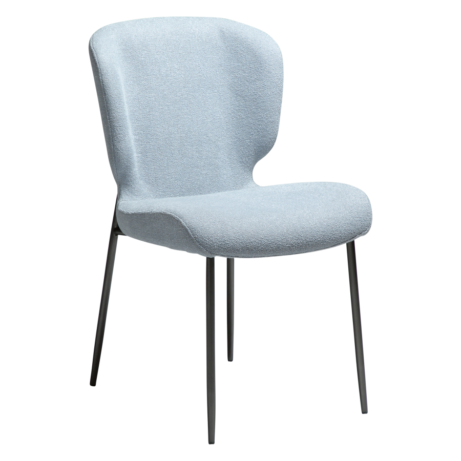 DAN-FORM GLORY spisebordsstol - Bl tge boucl stof og antik tin metal