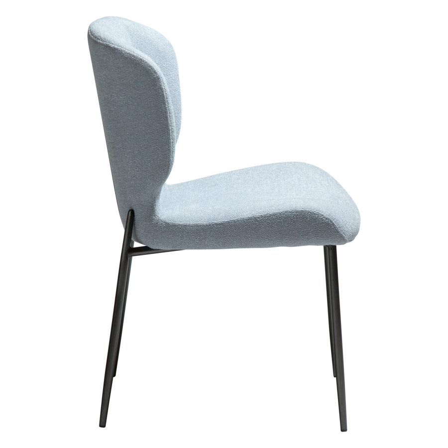 DAN-FORM GLORY spisebordsstol - Bl tge boucl stof og antik tin metal