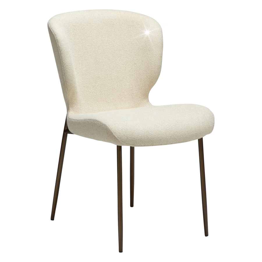 DANFORM Glory spisebordsstol - matteret mandel bouclstof m. glimmer og antik messing stl