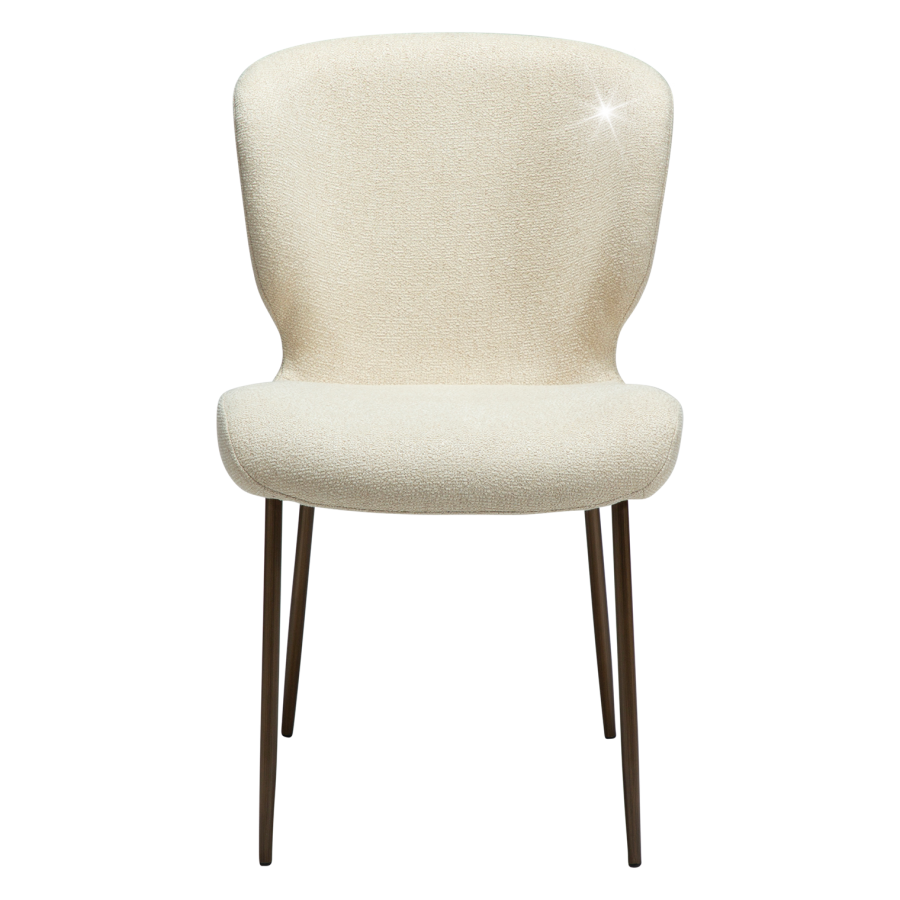 DANFORM Glory spisebordsstol - matteret mandel bouclstof m. glimmer og antik messing stl