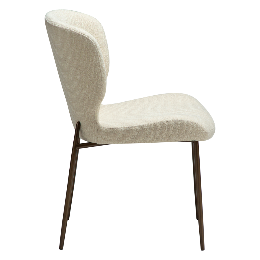 DANFORM Glory spisebordsstol - matteret mandel bouclstof m. glimmer og antik messing stl