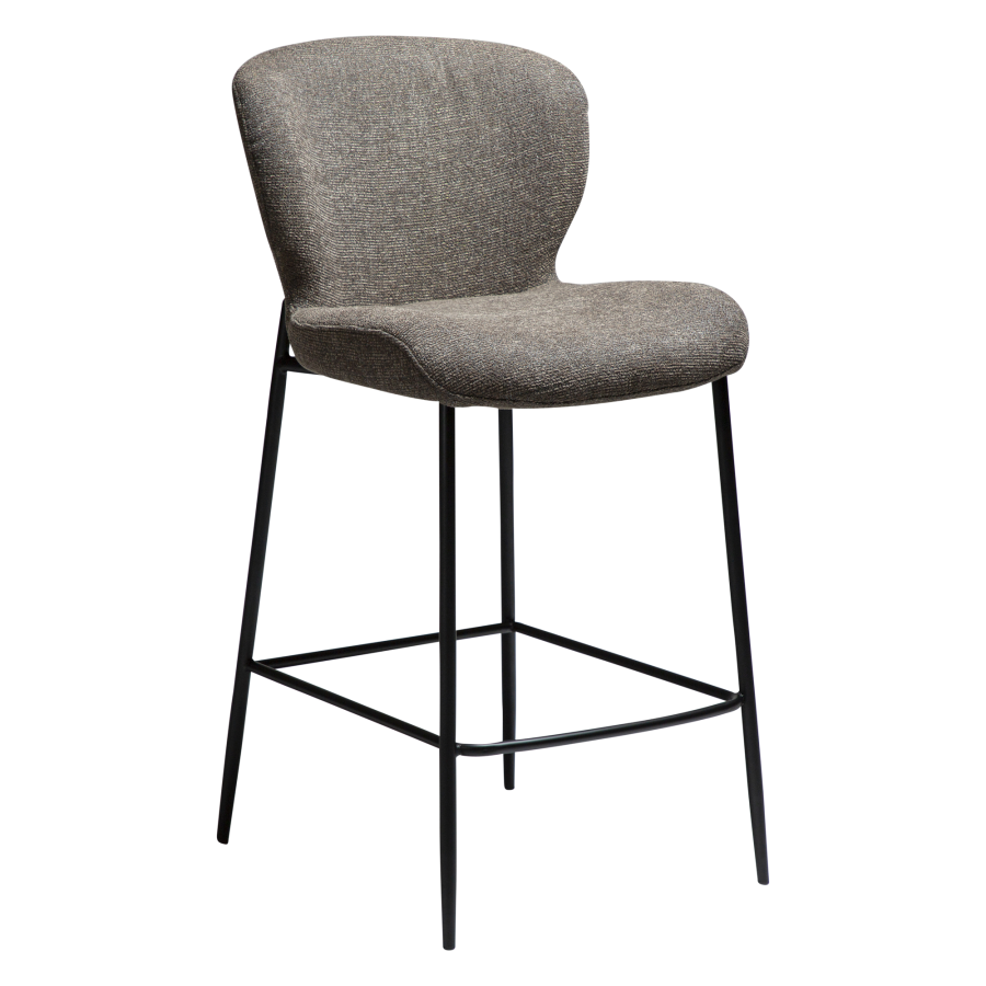 DAN-FORM GLORY barstol, m. rygln og fodsttte - Major brun boucl stof og sort metal