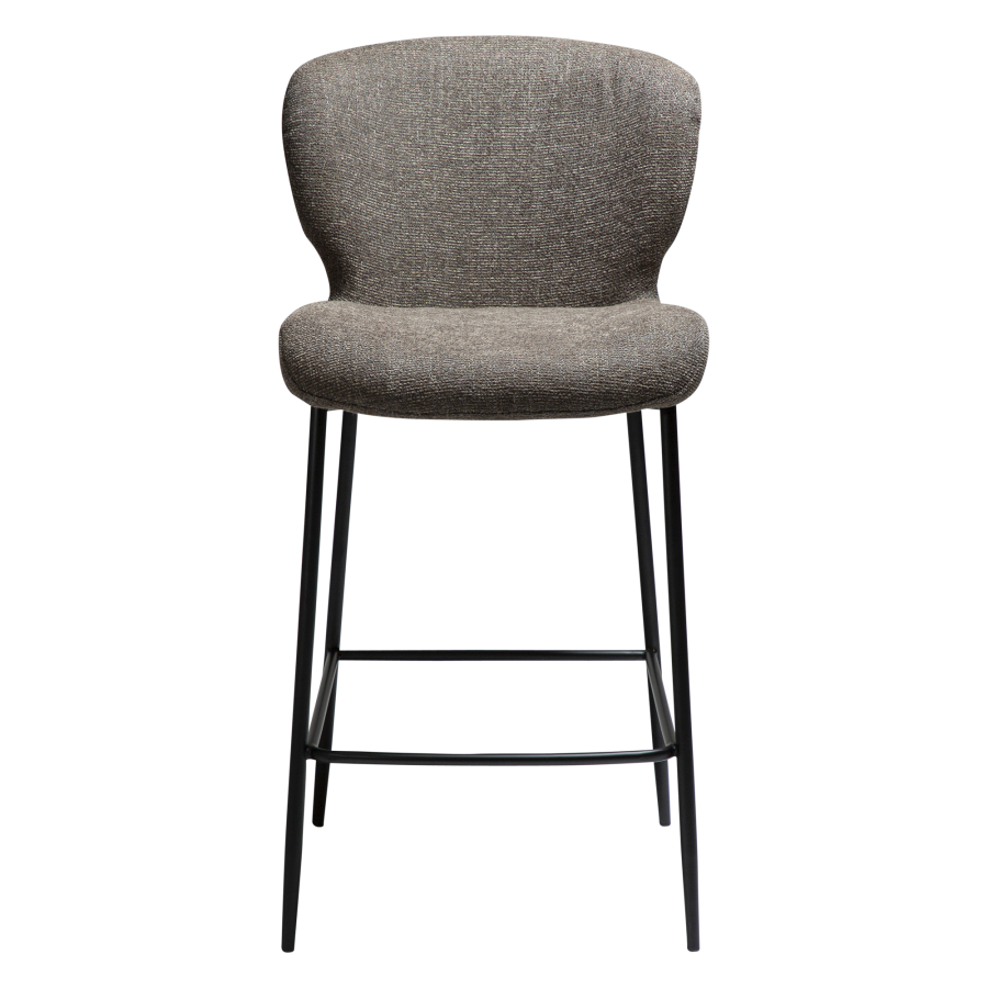 DAN-FORM GLORY barstol, m. rygln og fodsttte - Major brun boucl stof og sort metal