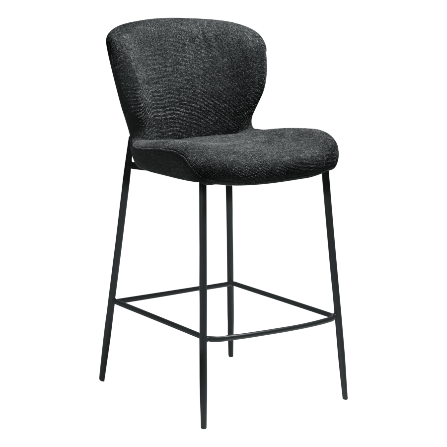 DAN-FORM GLORY barstol, m. rygln og fodsttte - Raven sort boucl stof og sort metal