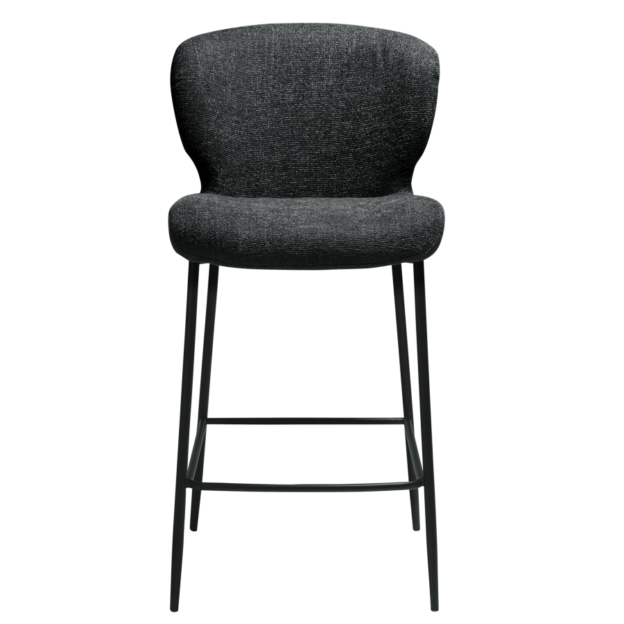 DAN-FORM GLORY barstol, m. rygln og fodsttte - Raven sort boucl stof og sort metal
