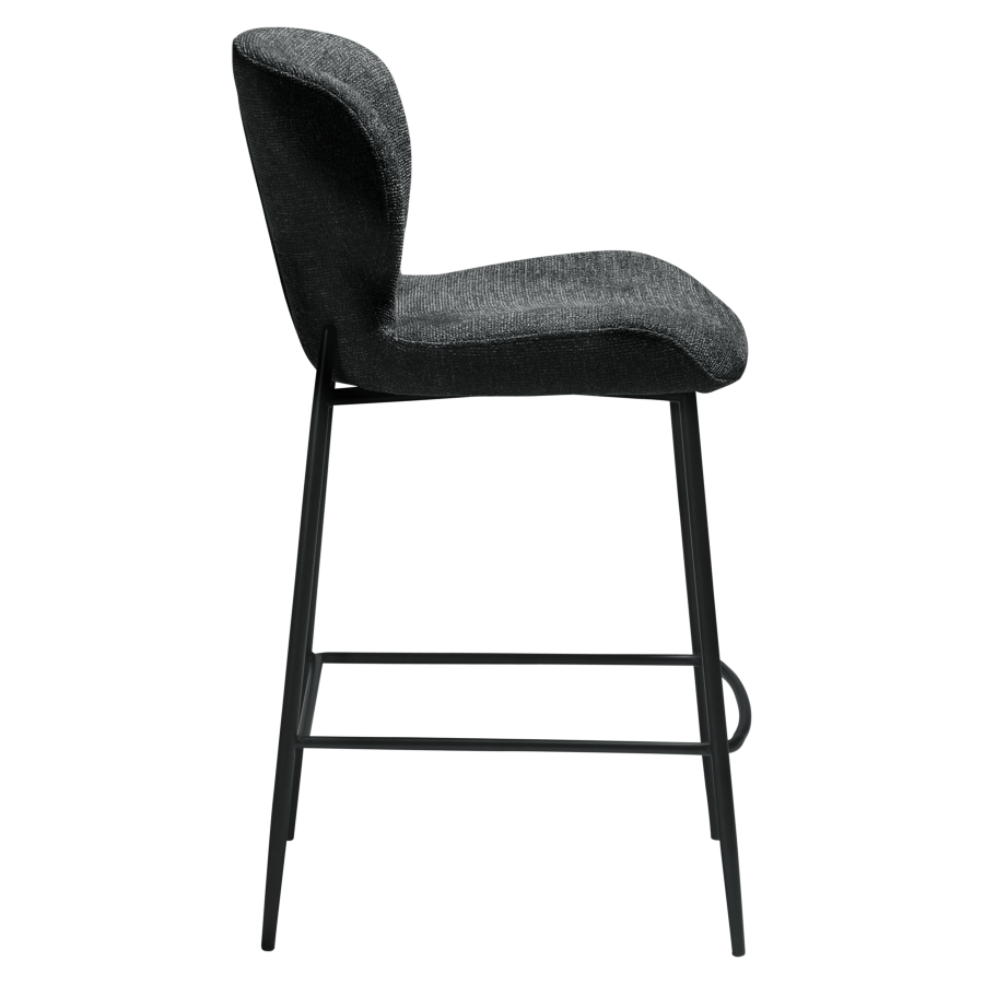 DAN-FORM GLORY barstol, m. rygln og fodsttte - Raven sort boucl stof og sort metal
