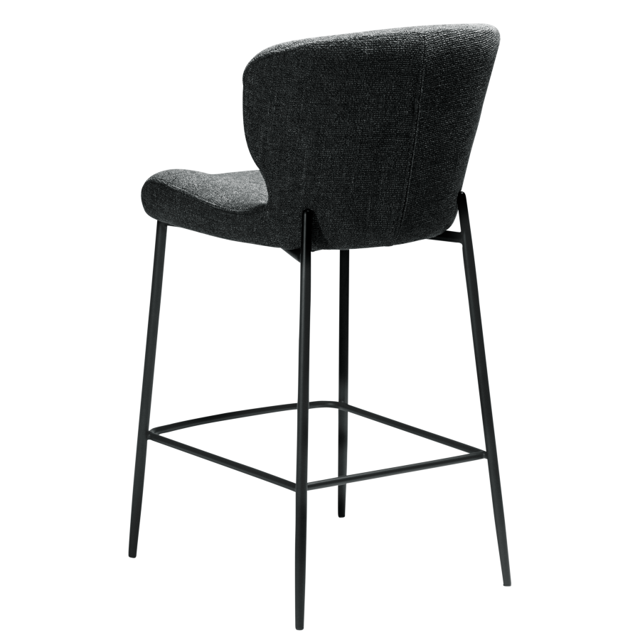 DAN-FORM GLORY barstol, m. rygln og fodsttte - Raven sort boucl stof og sort metal
