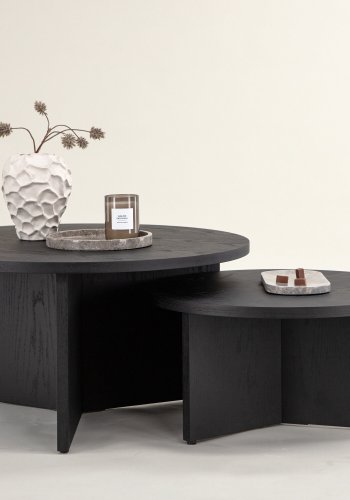 VENTURE DESIGN Salt salongbord, rundt - svart MDF med finer (sett med 2)