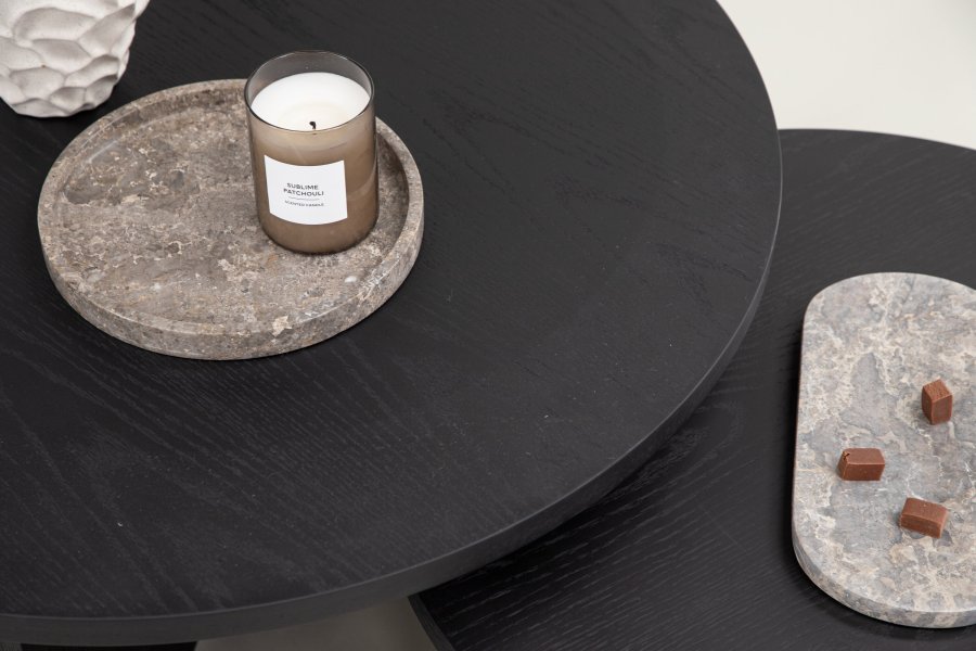 VENTURE DESIGN Salt salongbord, rundt - svart MDF med finer (sett med 2)