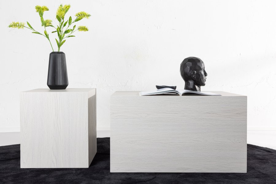 VENTURE DESIGN York salongbord - hvitkalket MDF med 3D-papir (sett med 2)