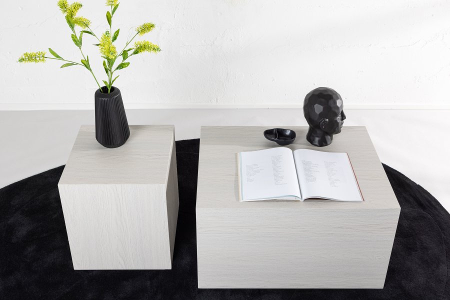 VENTURE DESIGN York salongbord - hvitkalket MDF med 3D-papir (sett med 2)