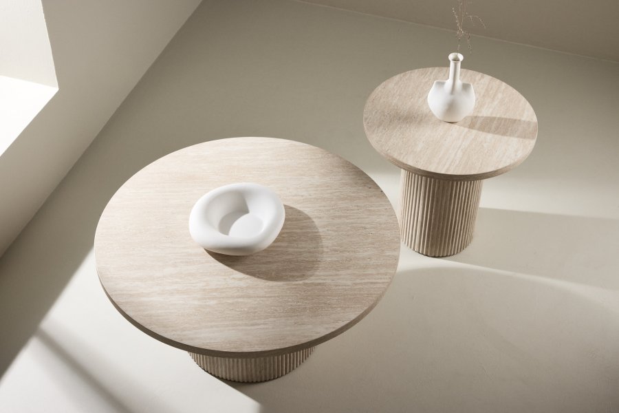 VENTURE HOME Hrn Salongbord 80x38 cm + 50x45 cm - Travertin-look