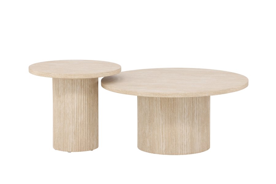 VENTURE HOME Hrn Salongbord 80x38 cm + 50x45 cm - Travertin-look