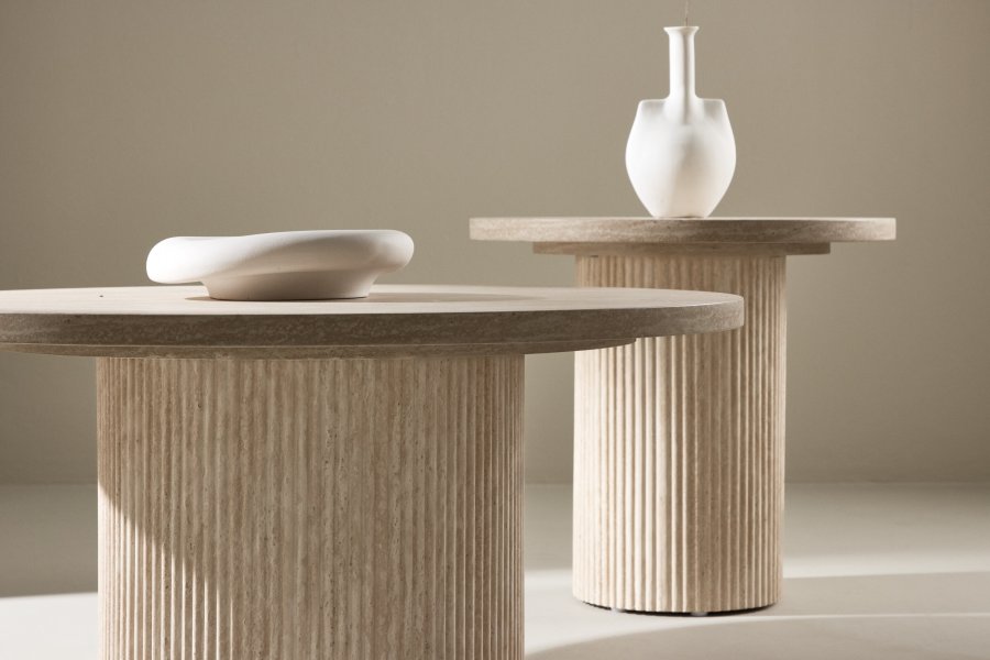 VENTURE HOME Hrn Salongbord 80x38 cm + 50x45 cm - Travertin-look