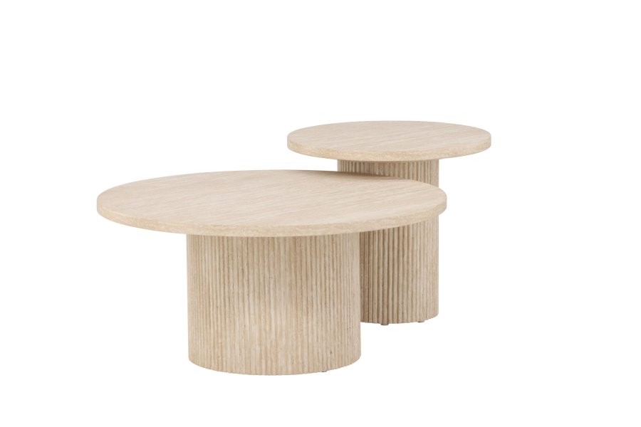 VENTURE HOME Hrn Salongbord 80x38 cm + 50x45 cm - Travertin-look