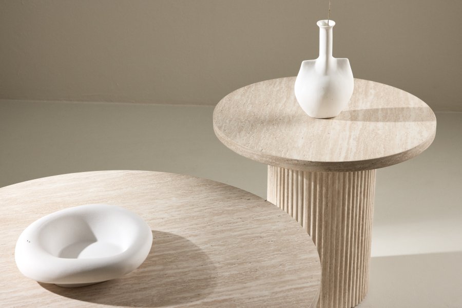 VENTURE HOME Hrn Salongbord 80x38 cm + 50x45 cm - Travertin-look