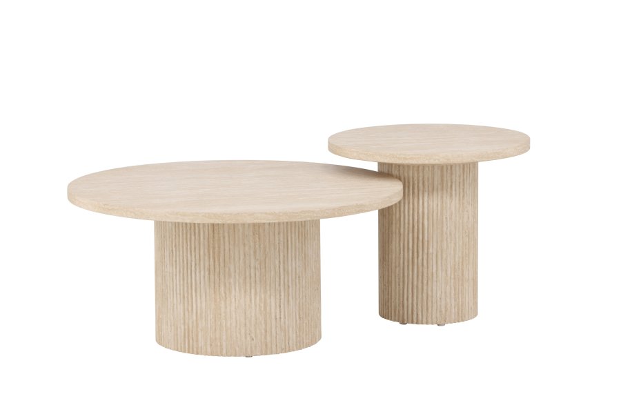 VENTURE HOME Hrn Salongbord 80x38 cm + 50x45 cm - Travertin-look