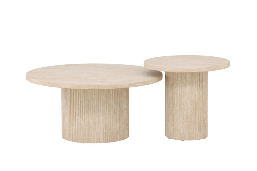 VENTURE HOME Hrn Salongbord 80x38 cm + 50x45 cm - Travertin-look