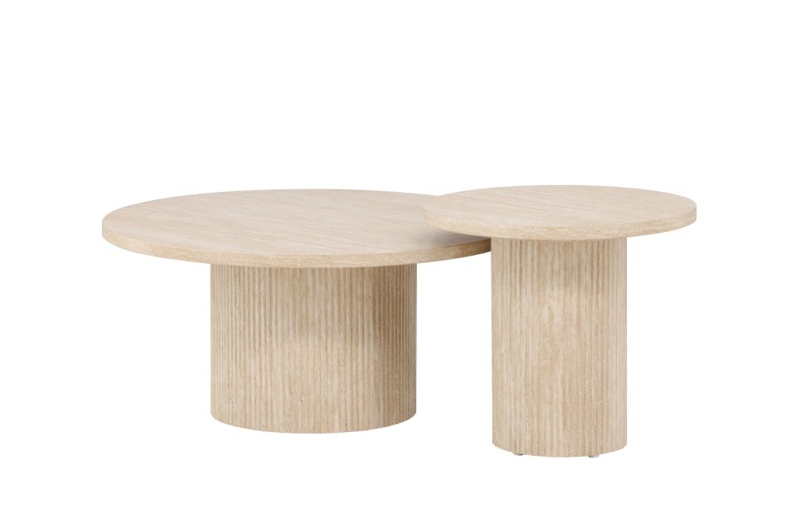 VENTURE HOME Hrn Salongbord 80x38 cm + 50x45 cm - Travertin-look