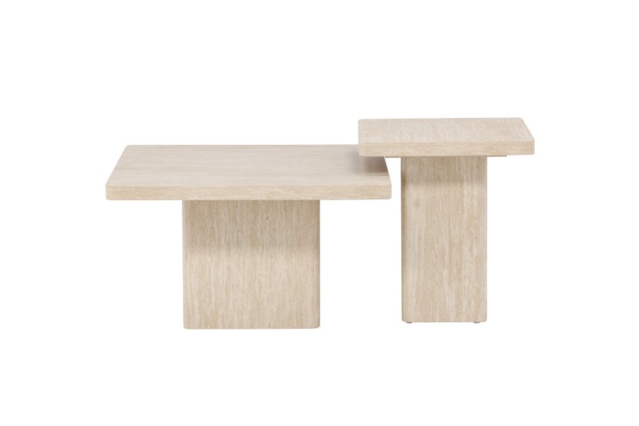 VENTURE HOME Qvart salongbord 80x80x46 cm + 50x50x56 cm - Travertin-utseende