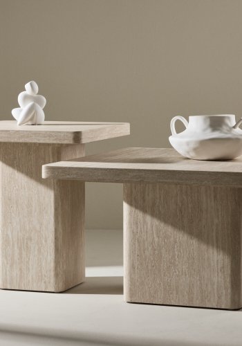 VENTURE HOME Qvart salongbord 80x80x46 cm + 50x50x56 cm - Travertin-utseende