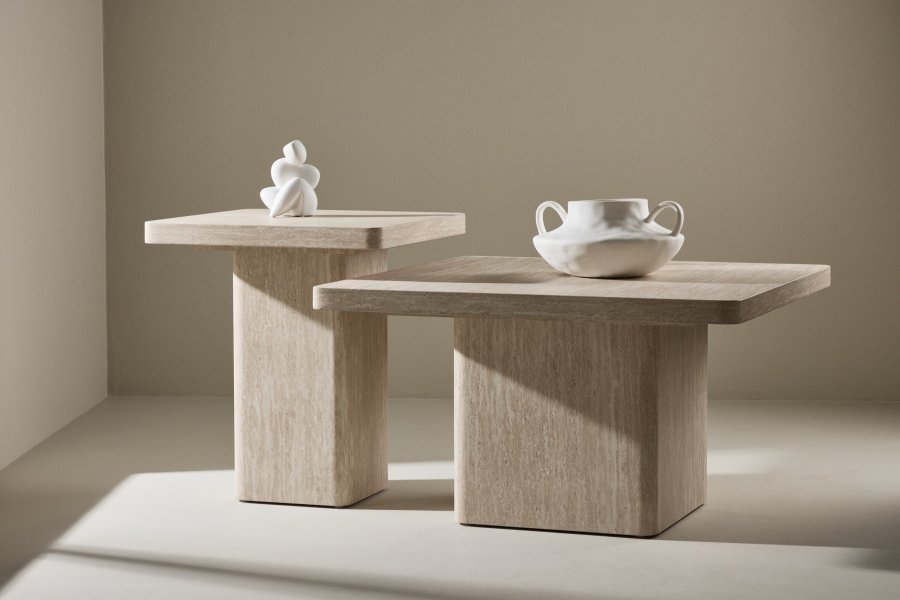 VENTURE HOME Qvart salongbord 80x80x46 cm + 50x50x56 cm - Travertin-utseende