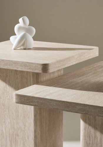 VENTURE HOME Qvart salongbord 80x80x46 cm + 50x50x56 cm - Travertin-utseende