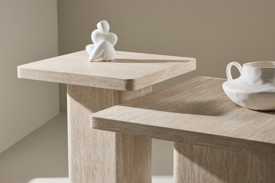 VENTURE HOME Qvart salongbord 80x80x46 cm + 50x50x56 cm - Travertin-utseende