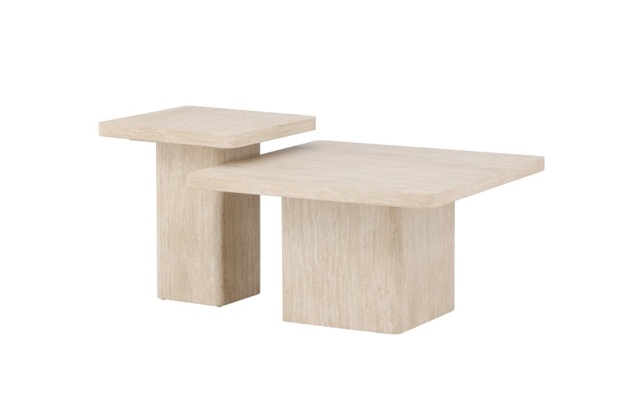 VENTURE HOME Qvart salongbord 80x80x46 cm + 50x50x56 cm - Travertin-utseende