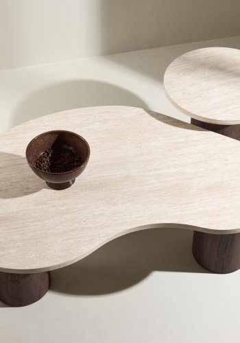 VENTURE HOME Megg salongbord 130*70*40 cm + 50x50 cm - Mokka/travertin-look