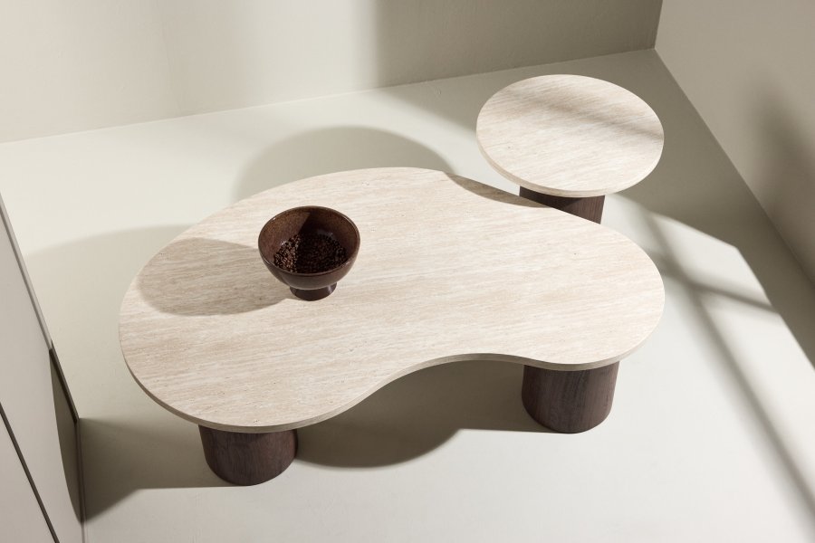 VENTURE HOME Megg salongbord 130*70*40 cm + 50x50 cm - Mokka/travertin-look