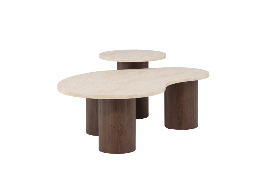 VENTURE HOME Megg salongbord 130*70*40 cm + 50x50 cm - Mokka/travertin-look